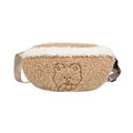 Cute teddy plush chest bag in brown with cartoon bear embroidery and adjustable strap - Khaki