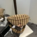 Brown and beige vertical striped corduroy chest bag with adjustable shoulder strap - Khaki