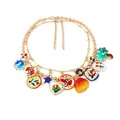 Collier double chaîne à pendentifs fleurs en émail coloré doré pour femmes - Collier Coquillage Rouge / Rouge