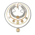 Multi-layer mixed metal chain necklace with vintage coin pendants in gold and silver finish - Multilayer Coin Pendant Style / Gold and Silver Two-tone