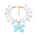 Detail of beaded necklace with clear teardrop beads and a blue flower pendant - Blue Flower