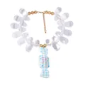 Detail of beaded necklace with blue checkered candy pendant and lucky engraving - Blue Candy