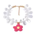Detail of beaded necklace with transparent water-drop beads and pink flower pendant - Fuchsia Floral