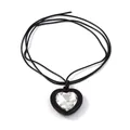 Minimalistische hartketting met zwart leren koord en hanger van helder zirkoonkristal - Zwart