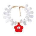 Detail of transparent bead necklace with a large red floral pendant and gold lobster clasp - Red 3D Flower