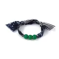 Detail of paisley fabric bracelet with green beads and striped textile texture - Dark Blue Paisley Patchwork Style (Fig 5)