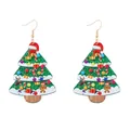 Glitzernde grüne Weihnachtsbaum-Ohrringe mit Festtagsmotiven und Goldhaken - bunt
