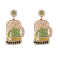 St. Patrick's Day beer mug earrings with green rhinestones and white pearls - Green
