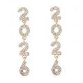 Elegant 2026 number drop earrings in gold alloy with sparkling full rhinestone setting - Gold Rhinestone Style