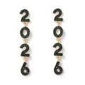 Detail of 2026 drop earrings featuring green rhinestones and golden alloy finish - Dark Green