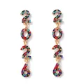 Macro shot of 2026 drop earrings with colorful rhinestones in golden alloy finish - Colorful