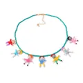 Handmade colorful beaded necklace featuring seven cute 3D cartoon pearl figure pendants - Turquoise with Multicolor Figurine Pendant
