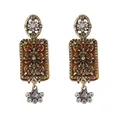 Vintage bohemian drop earrings with amber resin and sparkling crystals in bronze finish - Amber Hollow Style / Gold Without Zirconia