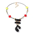Retro geometric bead necklace with red heart pendants and black abstract charm charm - Multicolor Heart Geometric Pendant Style