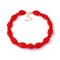 Collar rojo llamativo con cuentas geométricas grandes y cadena metálica dorada de moda - Rojo