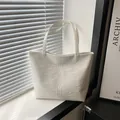 White large capacity soft leather tote bag with 3D embossed skeleton ribs design - White