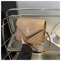 Chic beige small crossbody bag with V-shaped quilting and gold tassel pendant detail - Khaki