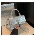 Chic silver crocodile embossed leather handbag with metal BL logo and top handle - Silver