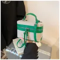 Sac à main rétro en toile avec garniture en cuir vert et double fermeture éclair - Vert