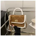 Brown suede crossbody bag with shearling trim and diamond stitching detail - Dark Brown