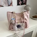 Pink Ita Bag tote in faux leather with clear PVC window and plush charm decoration - No Pendant / Pink