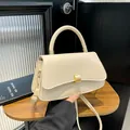 Chic beige crossbody square bag with gold metallic buckle and detachable shoulder strap - Khaki