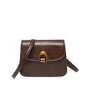 Sacoche selle marron foncé vintage avec boucle fer à cheval dorée et bandoulière réglable - Marron