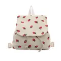Corduroy backpack for women featuring red strawberry print and drawstring closure - White