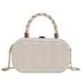 Elegant white oval crossbody bag with quilted texture and gold chain strap - Beige