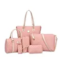 Detailed macro view of 6-piece pink tote bag set with bone pattern and golden hardware - 6-Piece Set / Pink