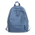 Minimalist blue PU leather backpack with litchi texture and front zipper pocket - Blue