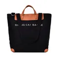 Canvas tote bag in black and brown contrast design with long shoulder strap - Black