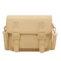 Beige crossbodytas van PU-leer met dubbele gespen en luxe roségouden metalen delen - Geel