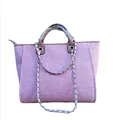 Bolso tote de tejido rosa con asas de cuero marrón y correa de cadena plateada - Rosa
