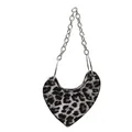 Fashionable heart-shaped shoulder bag in black leopard faux fur with silver chain strap - Leopard White
