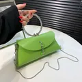Fluorescent green jelly bag with sparkling rhinestone round handle and silver chain strap - Large / Green