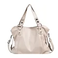 Elegant beige minimalist women's handbag with top handles and adjustable shoulder strap - White
