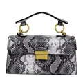Schultertasche mit Schlangenmuster, Gold-Hardware und rundem Griff für Damenmode - Schwarz