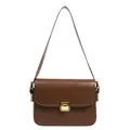Bolso bandolera cuadrado de cuero marrón oscuro con hebilla metálica dorada elegante - Marrón