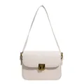 Elegante bolso bandolera rectangular crema con hebilla dorada y correa delgada - Blanco
