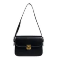 Bolso bandolera negro minimalista en cuero mate con una hebilla metálica dorada - Negro