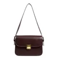 Bolso bandolera clásico de cuero marrón con hebilla cuadrada dorada para mujer - café