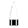 Quilted black and white crossbody box bag with FILWHITE BAG text and adjustable strap - Black and White Patchwork