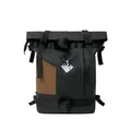 Roll-top black and brown patchwork backpack with large capacity and mycare print - Black and Brown Patchwork