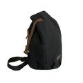 Minimalist black canvas chest bag with brown leather details and adjustable shoulder strap - Gray