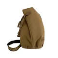 Vintage khaki canvas crossbody chest bag with brown leather logo patch and metal zippers - Khaki