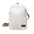 Bolso bandolera de lona blanca minimalista con parche de cuero marrón y correa - Blanco