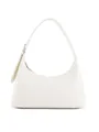 Minimalist cream white crescent shoulder bag in matte leather with adjustable strap - White