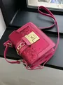 Magenta glitter shoulder bag with metallic gold lock and patent leather finish - Rose Red
