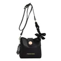 Bolso tipo cubo negro con lazo decorativo de seda y colgante de flor para mujer - Negro